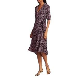 GANNI NWT Floral Midi Wrap Dress Pink Black Flowy Airy Viscose coastal 42 US 10